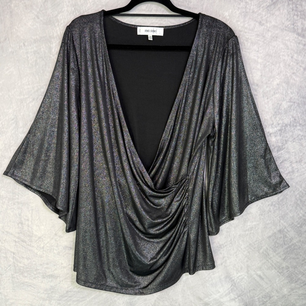 Jones Studio Metallic Shimmer Surplice top Womens sz 1X glam whimsigoth goth